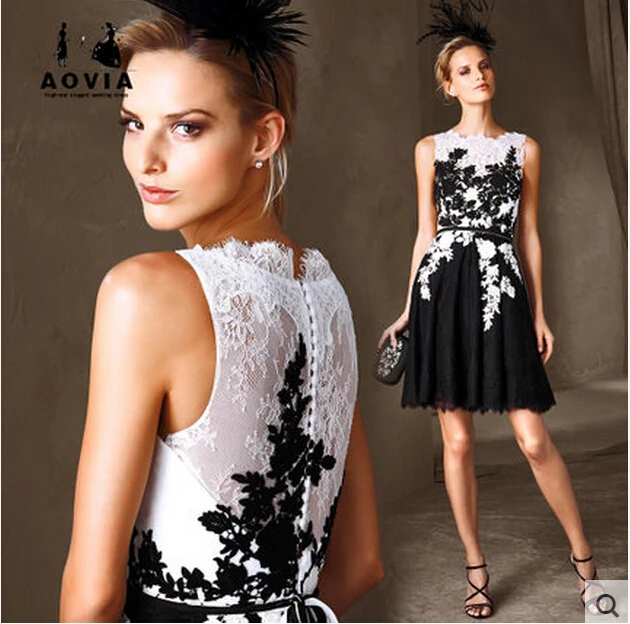 short prom fast shipping knee-length vestido de festa black and white lace sashes sleeveless appliques mother of the bride dress
short prom fast shipping knee-length vestido de festa black and white lace sashes sleeveless appliques mother of the bride dress
