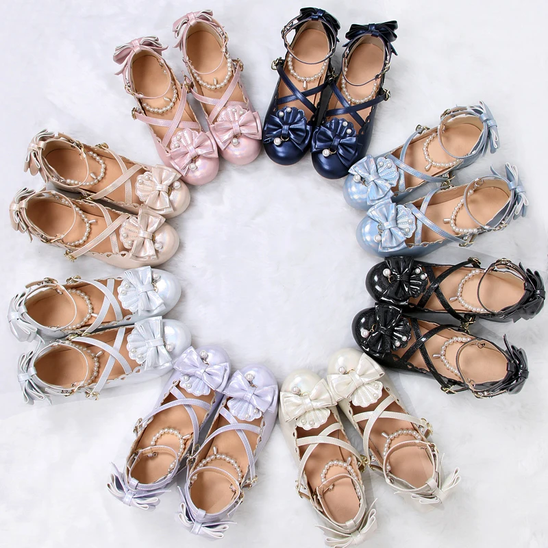 

Japanese sweet lolita shoes kawaii girl round head flat heel shallow mouth kawaii shoes cosplay loli daily single shoes cos