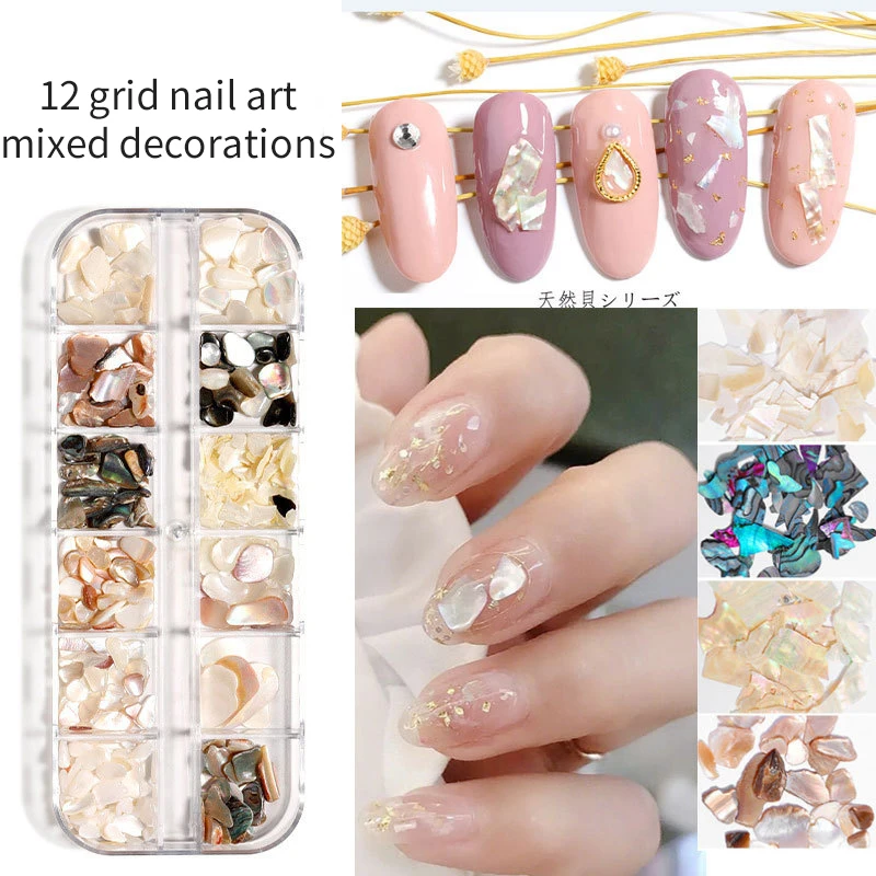 

12/Grid Irregular Nails Stone Part Broken Abalone Shell Slice DIY Natural Texture Sea Fragment Charm Manicure Decoration Supplie