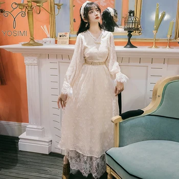 YOSIMI 2020 Spring Summer Lace Long Women Dress Empire V-neck Full Sleeve Mid-calf Beige Dress Elegant Evening Party Night Dress
YOSIMI 2020 Spring Summer Lace Long Women Dress Empire V-neck Full Sleeve Mid-calf Beige Dress Elegant Evening Party Night Dress