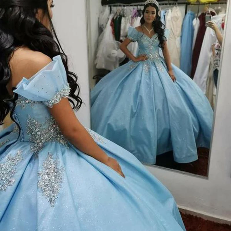2022 Perfect Baby Blue Quinceanera Dresses Princess Floral Embroidered Crystal Beaded Off Shoulder Ball Gown Sweet 16 Dress
2022 Perfect Baby Blue Quinceanera Dresses Princess Floral Embroidered Crystal Beaded Off Shoulder Ball Gown Sweet 16 Dress