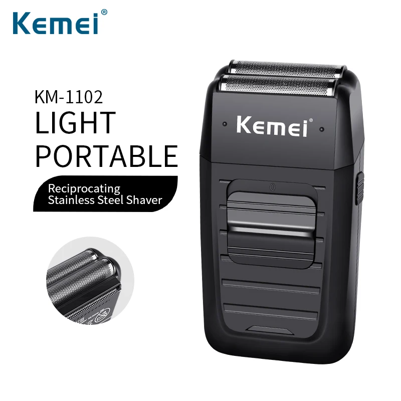 Kemei Rechargeable Cordless Shaver for Men Twin Blade Reciprocating Beard Razor Face Care Multifunction Strong Trimmer KM-1102
Kemei Rechargeable Cordless Shaver for Men Twin Blade Reciprocating Beard Razor Face Care Multifunction Strong Trimmer KM-1102