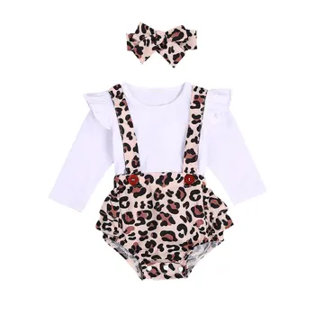 Spring Autumn Infant Baby Girl Clothes Long Sleeve Ruffle Romper Top+Leopard Bib Overalls Shorts+Headband 3Pcs Baby Set 0-24M
Spring Autumn Infant Baby Girl Clothes Long Sleeve Ruffle Romper Top+Leopard Bib Overalls Shorts+Headband 3Pcs Baby Set 0-24M