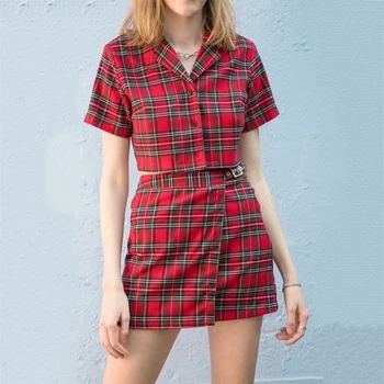 Summer New Classic Plaid Turn-down Collar Shirt Women Two Piece Set Outfit Slim Short Sleeved Crop Top A-line High Waist Skirt 
Summer New Classic Plaid Turn-down Collar Shirt Women Two Piece Set Outfit Slim Short Sleeved Crop Top A-line High Waist Skirt