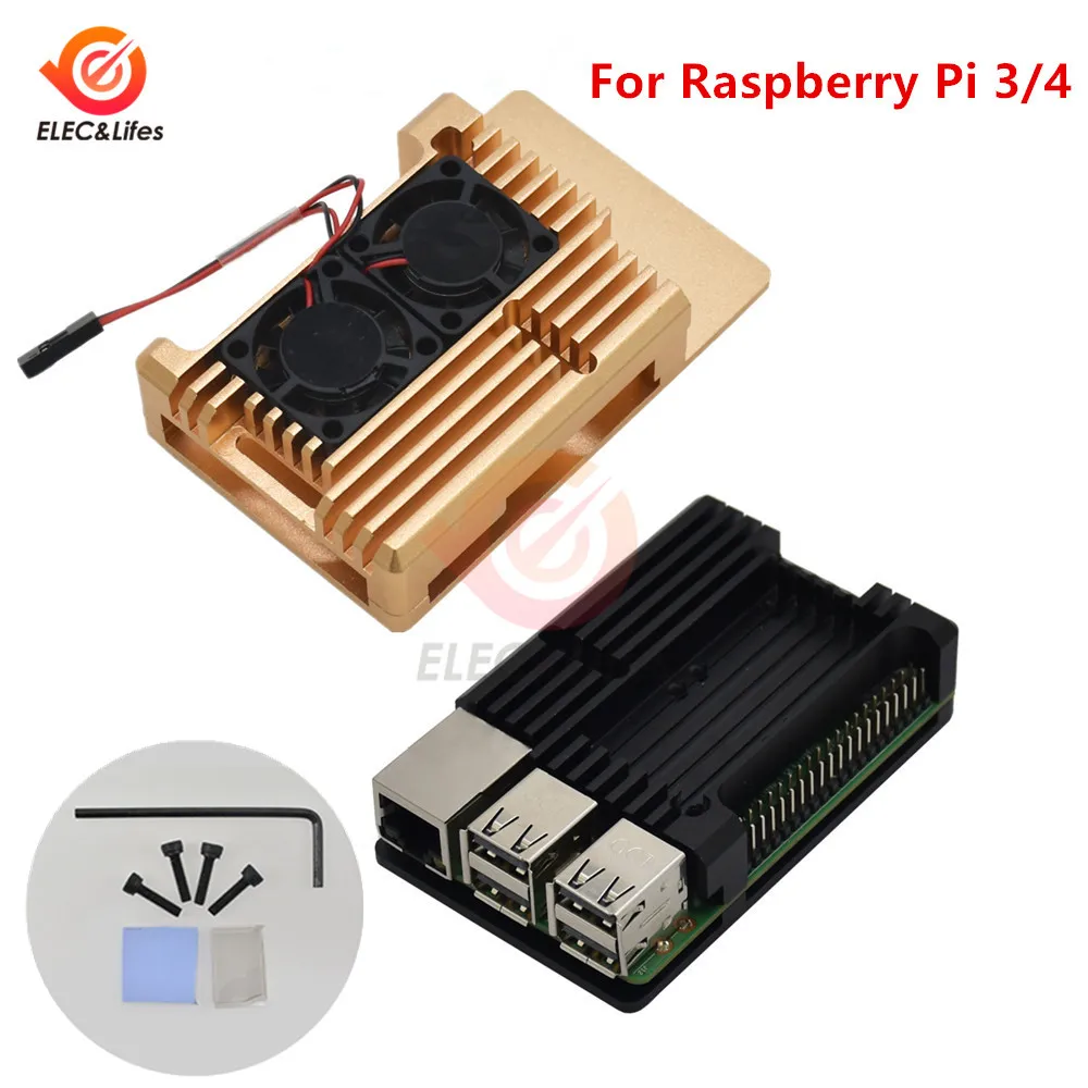 Black CNC Aluminium Alloy case Shell for Raspberry Pi 4 3 Model B /B+ Case box with Dual Cooling Fan Heat sink Radiator Gold/Red
Black CNC Aluminium Alloy case Shell for Raspberry Pi 4 3 Model B /B+ Case box with Dual Cooling Fan Heat sink Radiator Gold/Red