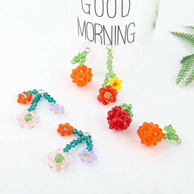 2pcs Summer Glass Crystal Woven Flowers Sweet Fruit Earring Lady Strawberry Orange Earrings For Women Hairpin Hair Accessories | Украшения