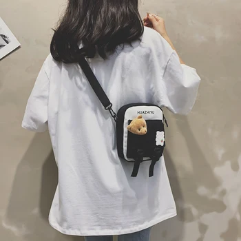 Popular Simple Female Daily Bag Fashion Shoulder Bag Women Canvas Simple Bear Doll Pendant Daily Messenger Pouch 
Popular Simple Female Daily Bag Fashion Shoulder Bag Women Canvas Simple Bear Doll Pendant Daily Messenger Pouch