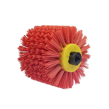 P80 Red Abrasive Wire Drum Brushes Deburring Polishing Buffing Wheel for Furniture Wood Angle Grinder Adapter