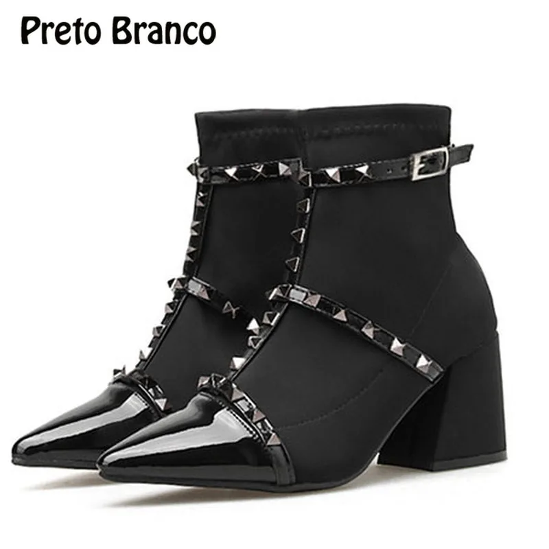 

PRETO BRANCO Women's Boots, Rough High-heeled Shoes Autumn Winter Boots Slim Boots Rivets, Martin Boots Girls CWF-jsf966-6