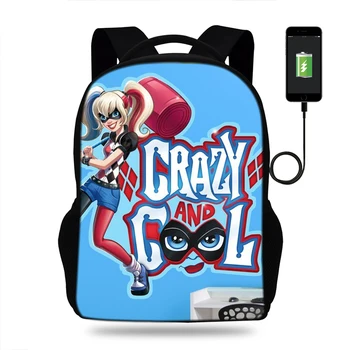17inch Harley Quinn Super Girls Print Backpack Teenager Girls High School Bags Kids USB Port Backpack Students Children Mochila
17inch Harley Quinn Super Girls Print Backpack Teenager Girls High School Bags Kids USB Port Backpack Students Children Mochila