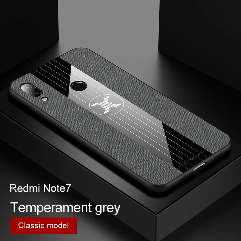 Тканевый чехол для телефона Xiaomi Redmi Note 7 Pro твердый тканевый с кольцом-держателем