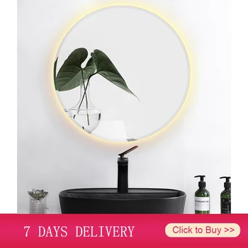 Makeup Mirrors Round LED Vanity Bathroom Mirror With Touch Switch Wall Mounted Backlit Lighted Smart Dimmable Brightness HWC