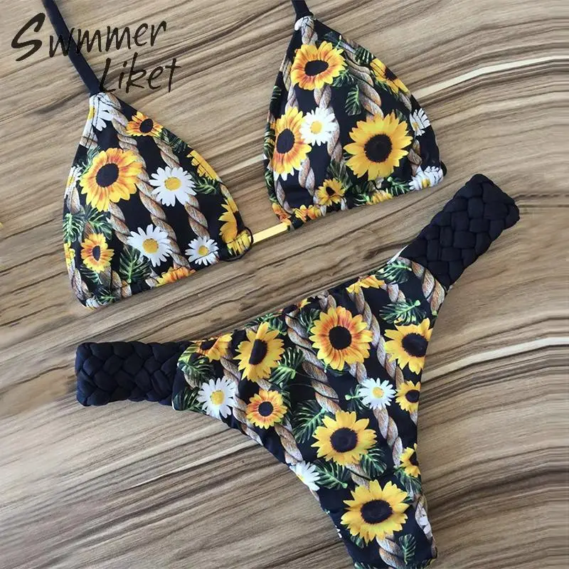 Sexy bikini set String halter bathing suit Floral print swimwear women 2020 new High cut swimsuit female Weave tropical biquini
Sexy bikini set String halter bathing suit Floral print swimwear women 2020 new High cut swimsuit female Weave tropical biquini