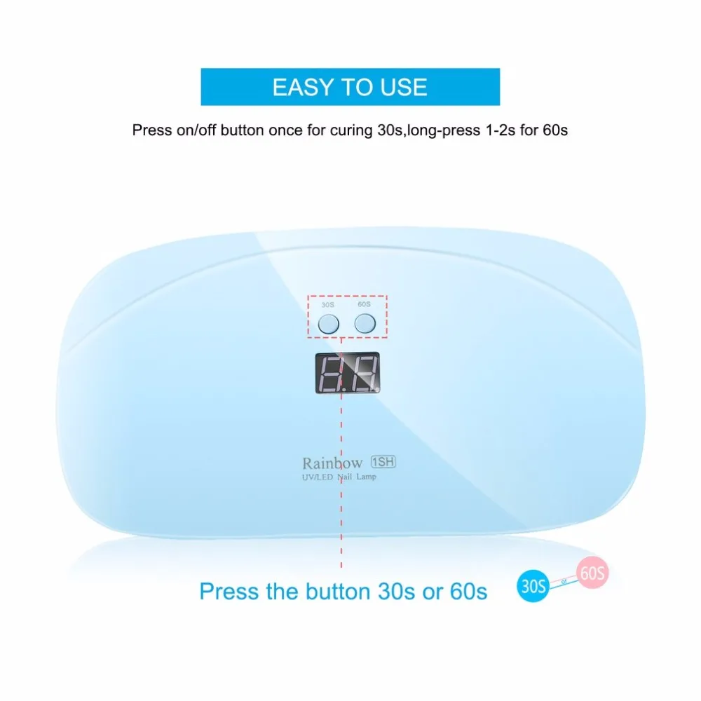 LCD Display UV LED Nail Lamp Professional 24W Nail Gel Polish Dryer LED UV Gel Curing Machine 30s/60s Timer Setting Nail Art
LCD Display UV LED Nail Lamp Professional 24W Nail Gel Polish Dryer LED UV Gel Curing Machine 30s/60s Timer Setting Nail Art