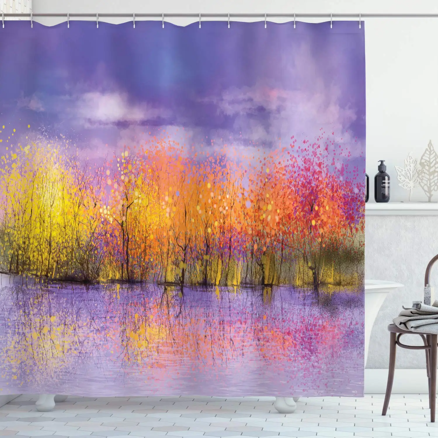 Autumn Shower Curtain, Seasonal Landscape Paint with Shady Fall Trees by River Pastel Artwork Print, Cloth Fabric Bathroom Decor
Autumn Shower Curtain, Seasonal Landscape Paint with Shady Fall Trees by River Pastel Artwork Print, Cloth Fabric Bathroom Decor