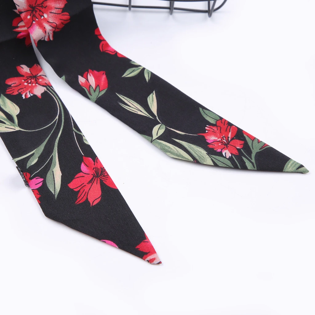 Square Scarf Hair Tie Band Flower Printing Business Party Women Elegant Small Vintage Skinny Retro Head Neck Scarf 919