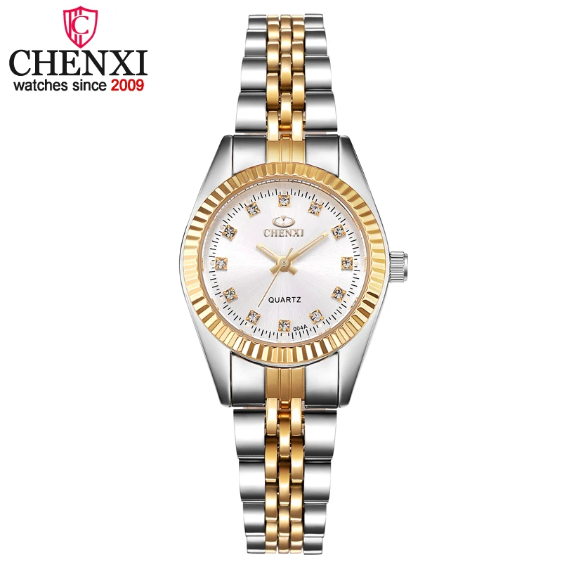 Женские Классические кварцевые часы CHENXI серии 004 золотистые и Серебристые