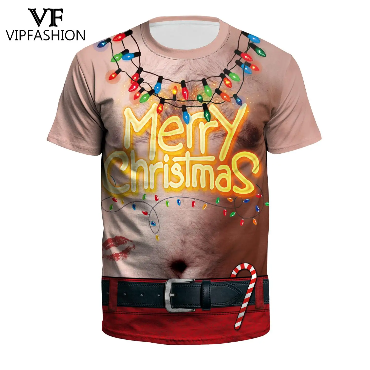 

VIP FASHION Summer Funny 3D printed Muscle Merry Christmas Santa Casual Tee Shirt Funny Short-Sleeve Clothes