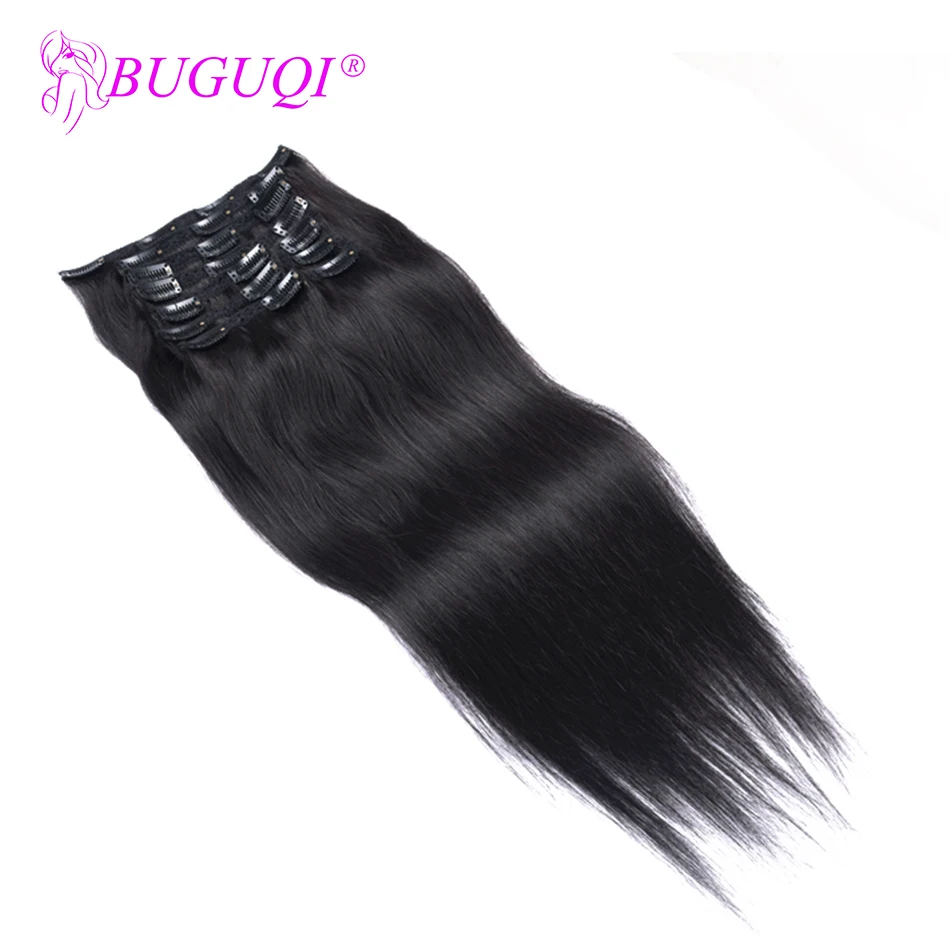 

BUGUQI Hair Clip In Human Hair Extensions Malaysian Natural Black Remy 16-26 Inch 100g Machine Made Clip Human Hair Extensions