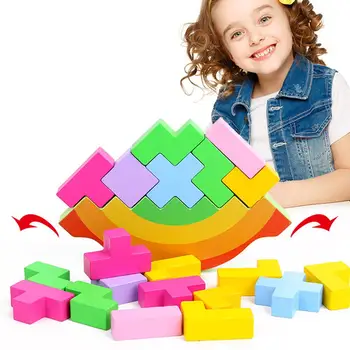 Wooden Stacking Balancing Tetris Blocks Table Game Brain Development Baby Toy