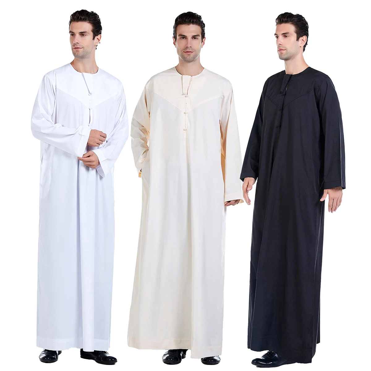 

Men Thobe Thoub Islamic Muslim Arab Kaftan Long Sleeve Jubba Saudi Arabia Robe Daffah Caftan Clothes Abaya Solid Color Plus Size