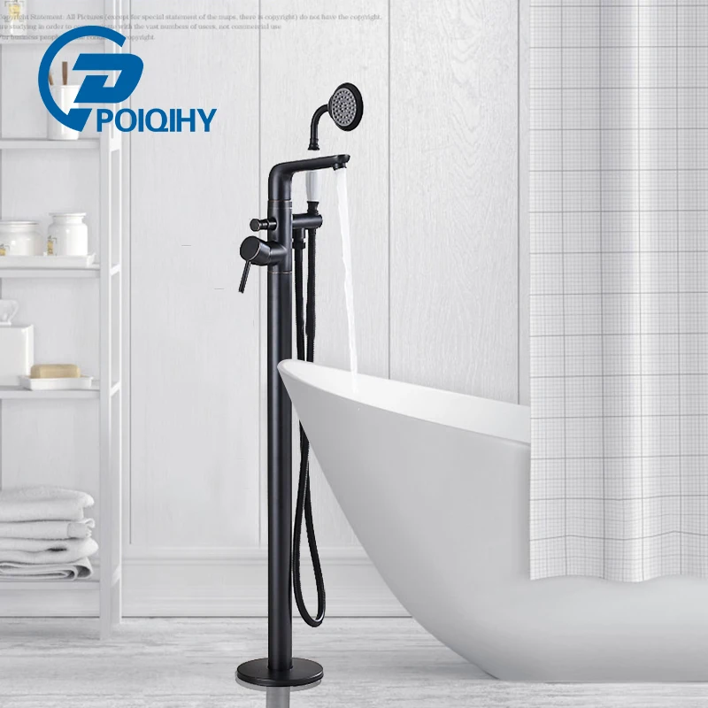 

Black Bronze Floor Standing Bathtub Shower Faucet Chrome Bathroom Crane Swivel Tub Spout Single Handle Hot Cold Mixer Tap