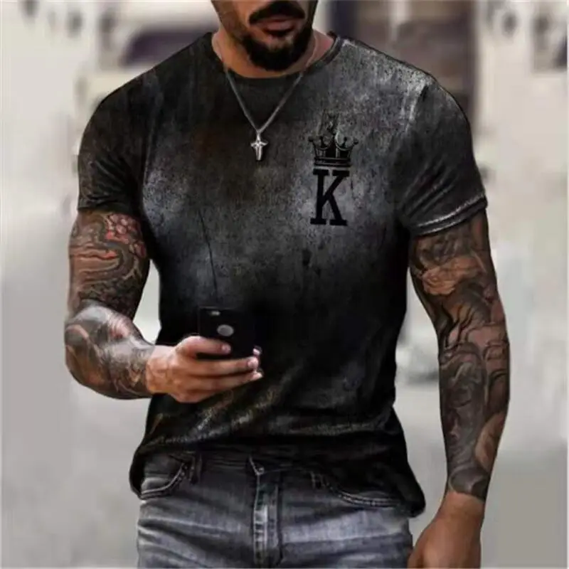 Мужская футболка с коротким рукавом и градиентным 3D-принтом Poker K модная мужская