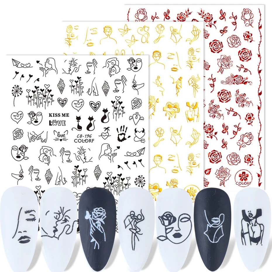 1pcs Black Abstract Image Nail Sticker Flower Letter Human Face Personality 3D Decal Gold Red Glitter Decoration SACB196-203
1pcs Black Abstract Image Nail Sticker Flower Letter Human Face Personality 3D Decal Gold Red Glitter Decoration SACB196-203