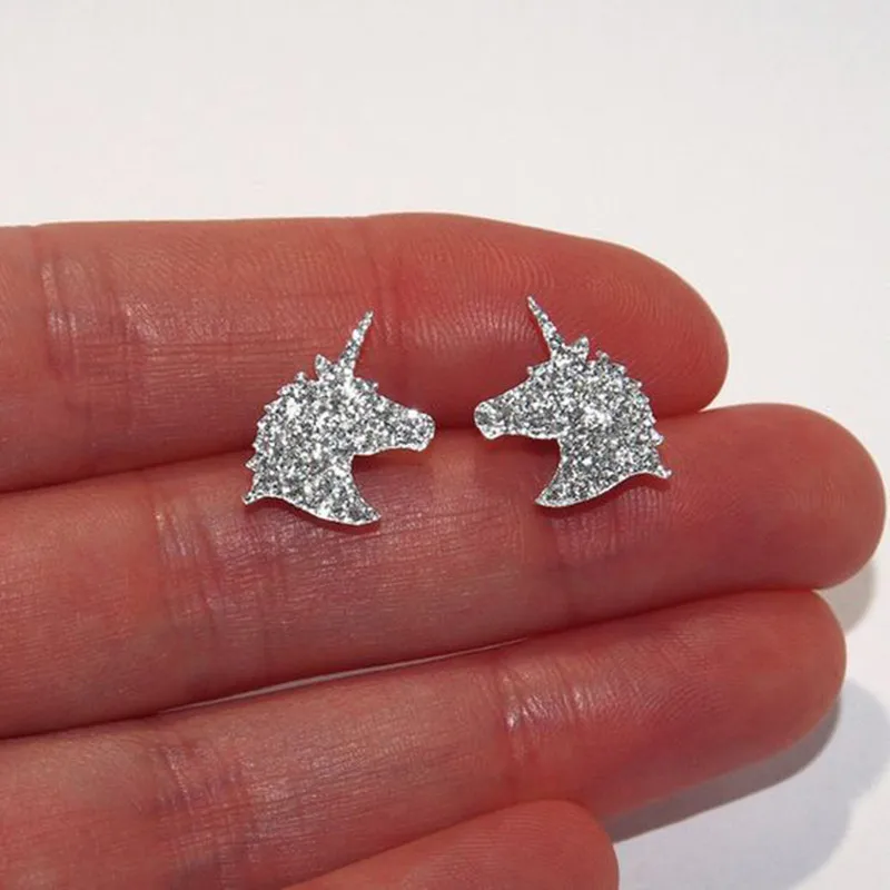 

Unique Charming Jewelry Silver Color Crystal Unicorn Earrings For Women Wedding Gift Cute Animal Small Earrings Boucle d'oreille