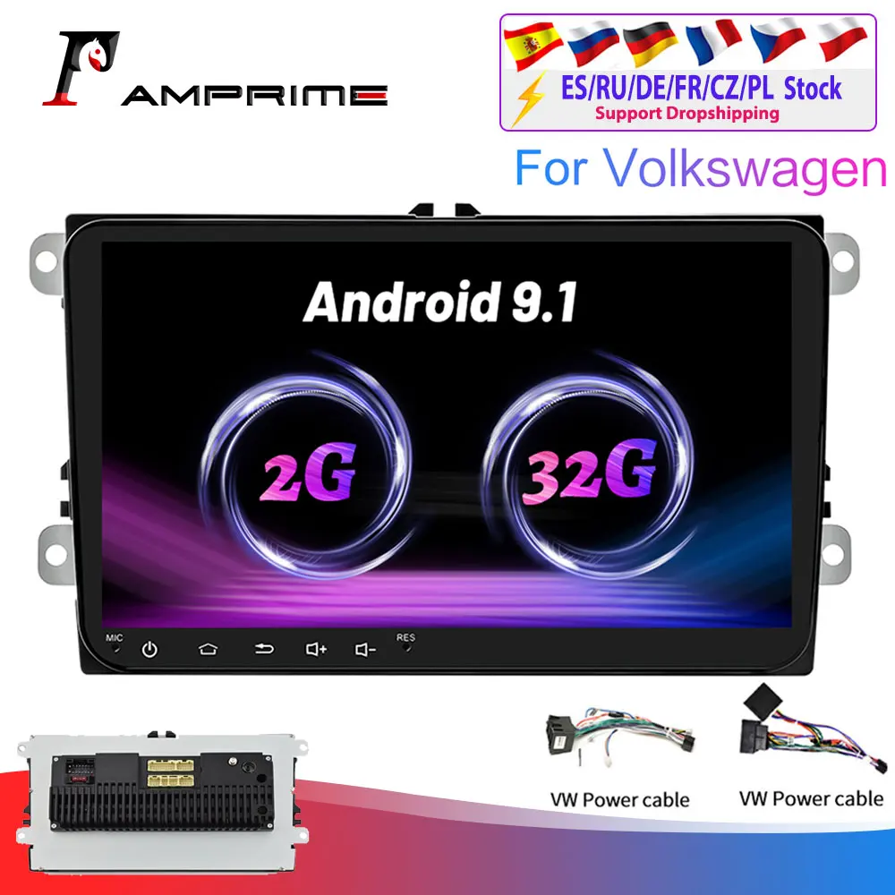 Автомагнитола AMPrime 2 + 32 ГБ Android 9 дюймов для Volkswagen Skoda Golf 5/6 POLO PASSAT B5 B6 сиденье