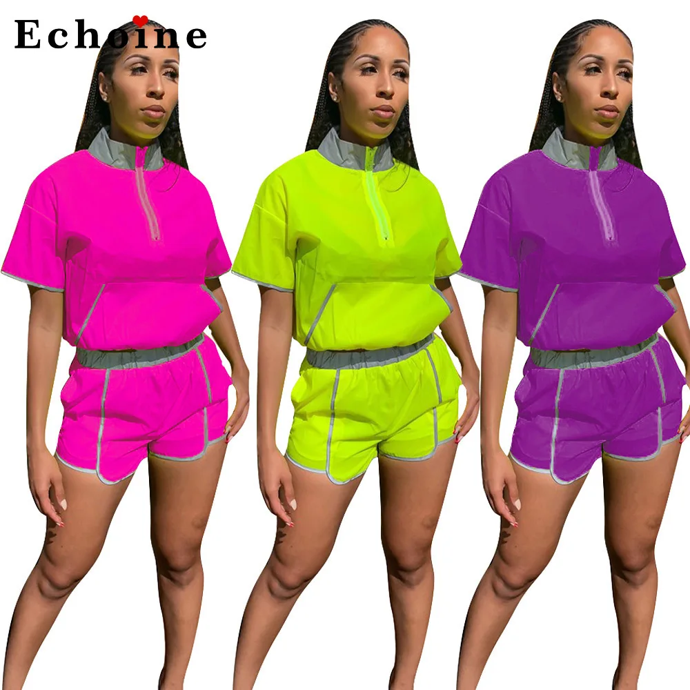 Reflective 2 Piece Set Women Stand Collar Leisure Suit Zipper Pockets Short Pants Sportswear Fitness Run Jogger Active Tracksuit
Reflective 2 Piece Set Women Stand Collar Leisure Suit Zipper Pockets Short Pants Sportswear Fitness Run Jogger Active Tracksuit
