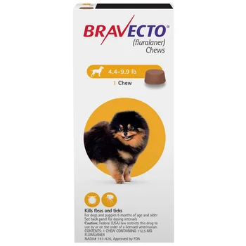 

Bravecto Chews for Dogs, 4.4-9.9 lbs(2-4.5kg), 1 treatment (Yellow Box)