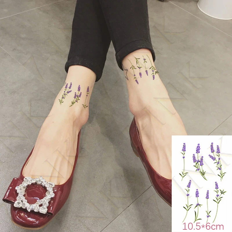 

Waterproof Temporary Tattoo Sticker Cute Sexy Purple Lavender Flowers Body Art Fake Tatto Flash Tatoo for Women Men