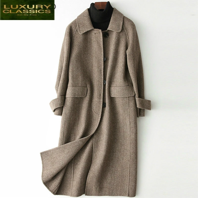 

Wool Autumn Winter 100% Coat Female Long Cashmere Jacket Women Sided Woolen Overcoat Spring Warm Clothes 2021 LWL1392