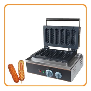 

110V 220V Commercial Electric 6pcs French Muffin Machine Hot Dog Corn Shape Lolly Wafer Waffle Makers Kitchen Machine