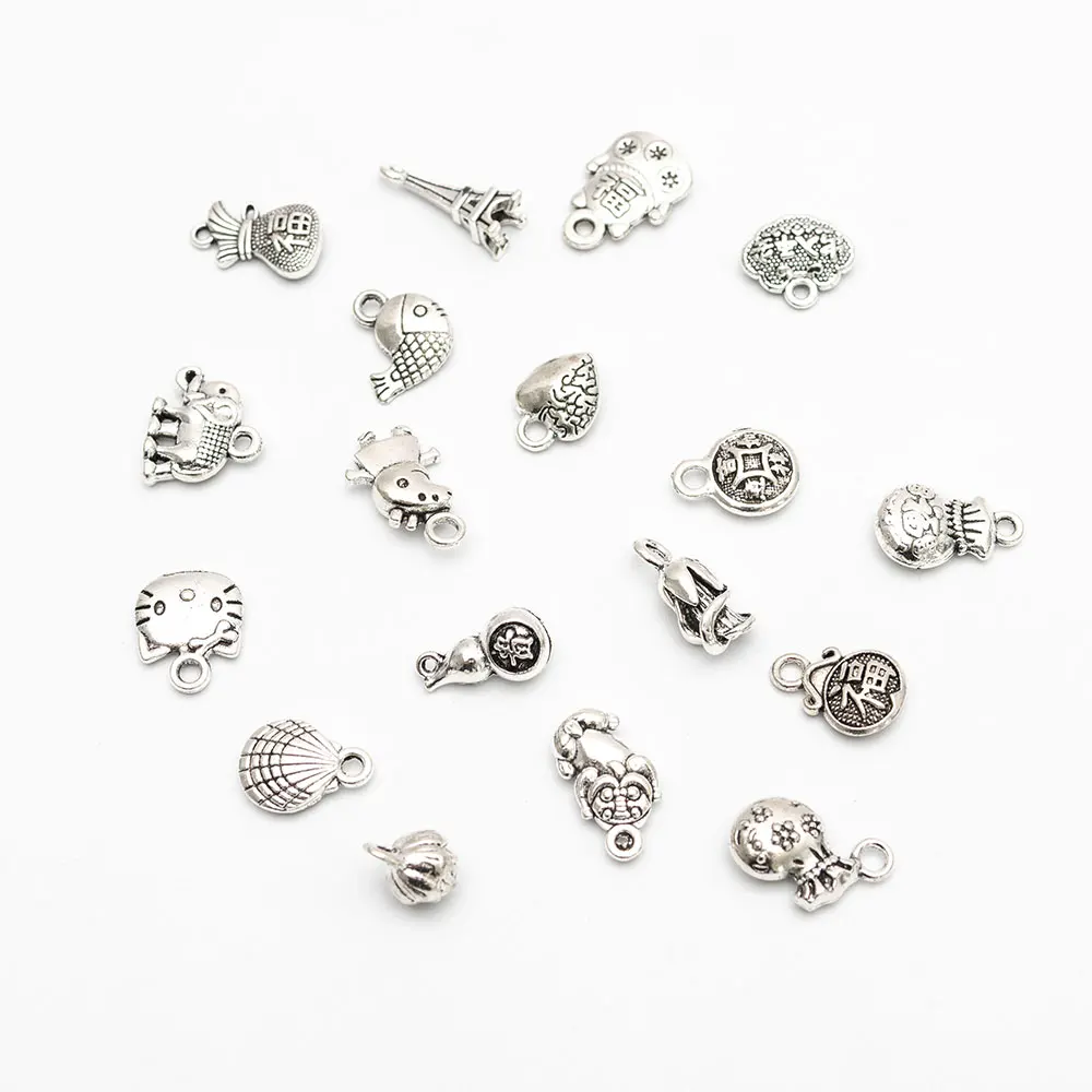 

10pcs Fashion Design Silver color Zinc alloy kitty Eiffel tower Pendant Jewelry accessories For Women