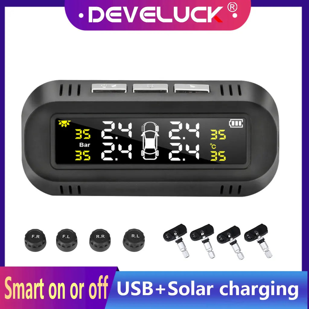 Car TPMS Tire Pressure Monitoring System temperature safety alarm solar USB charging color display 4 Built-in external sensors
Car TPMS Tire Pressure Monitoring System temperature safety alarm solar USB charging color display 4 Built-in external sensors