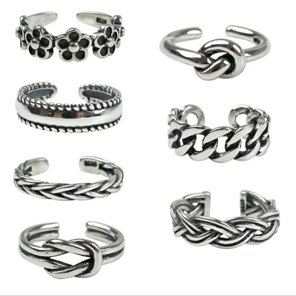 7Pcs Unisex Foot Rings Trendy Fashion Folk-custom Alloy Plating Geometric Seaside Toe Joint Set Opening (Silver) | Украшения и