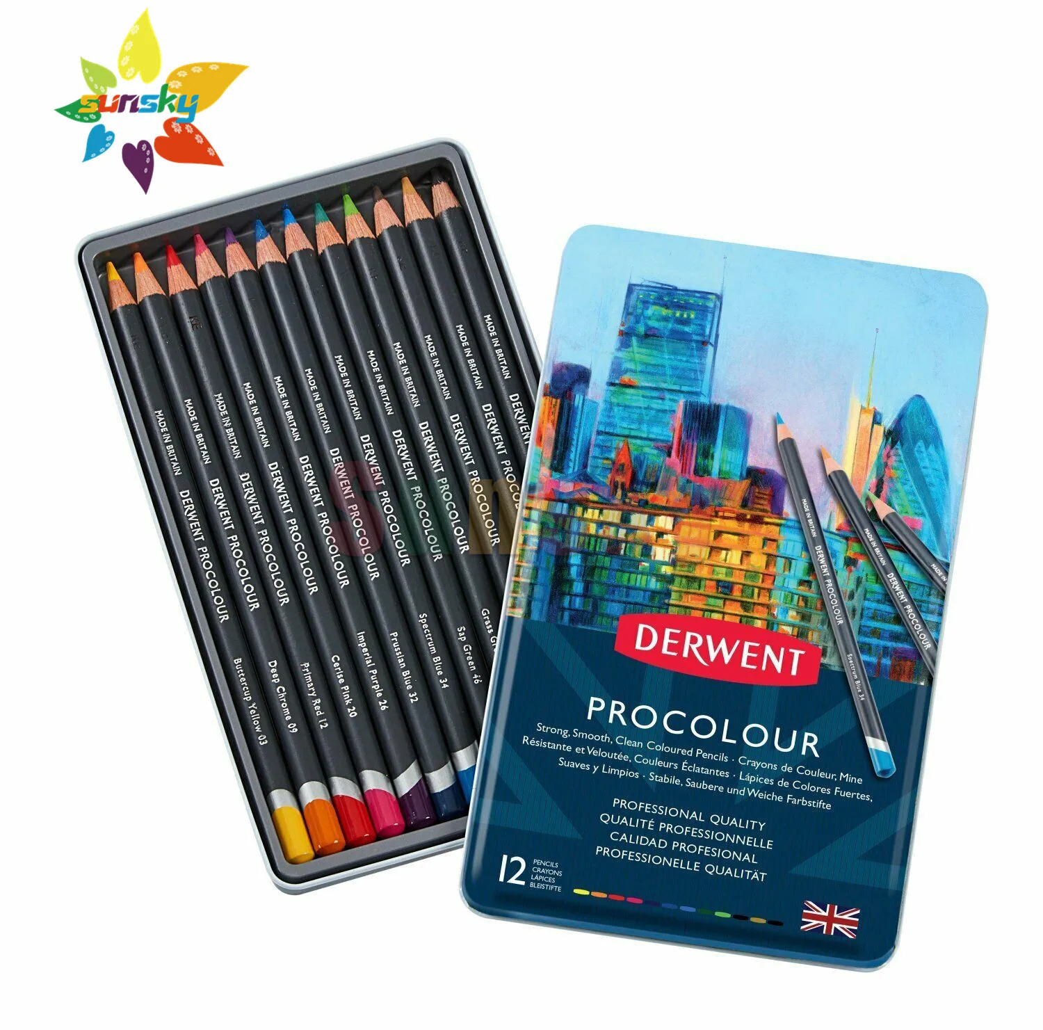 Карандаши для рисования Procolour Великобритания DERWENT 12 шт./набор 24 шт. | Канцтовары