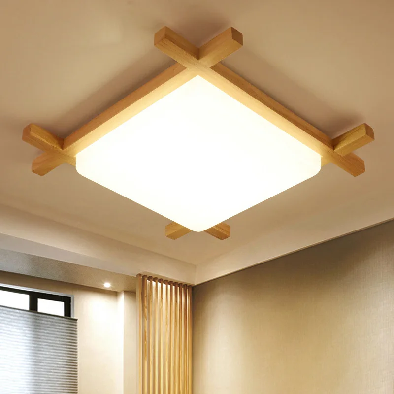Скандинавские светодиодные деревянные потолочные светильники квадратной формы