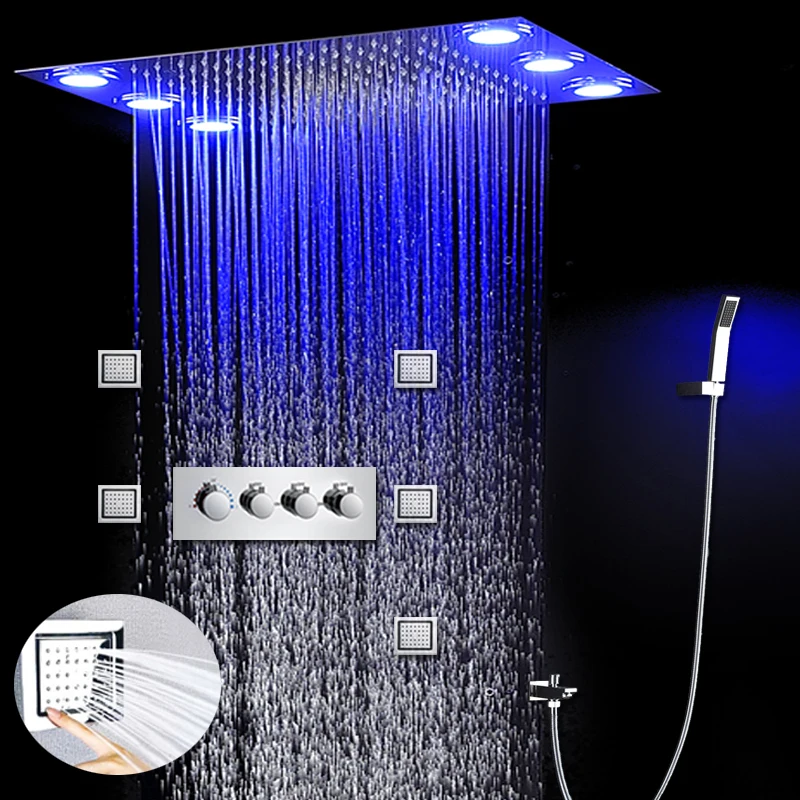 Luxury Remote Control Light Rainfall Led Shower Head Bathroom Recessed Ceiling Shower Faucets Set Body Jets Massage Hot / Cold
Luxury Remote Control Light Rainfall Led Shower Head Bathroom Recessed Ceiling Shower Faucets Set Body Jets Massage Hot / Cold