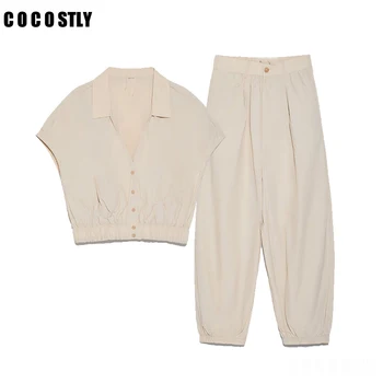 2020 Street Style Two Pieces Set Women Blouses Solid Button Short Shirts Tops And Jogging Harem Pants Suit Female Casual Set
2020 Street Style Two Pieces Set Women Blouses Solid Button Short Shirts Tops And Jogging Harem Pants Suit Female Casual Set