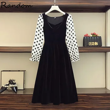 Winter Plus Size Vintage Polka dot Velvet Black Party Dress Women 2020 Long Sleeve Square collar A Line Dresses Female Clothing 
Winter Plus Size Vintage Polka dot Velvet Black Party Dress Women 2020 Long Sleeve Square collar A Line Dresses Female Clothing