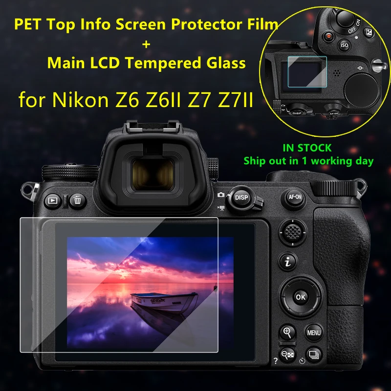 

2PCS for Nikon Z6 Z6II Z7 Z7II Camera Protective Self-adhesive Glass Main LCD Display + Film Info Screen Protector Guard Cover