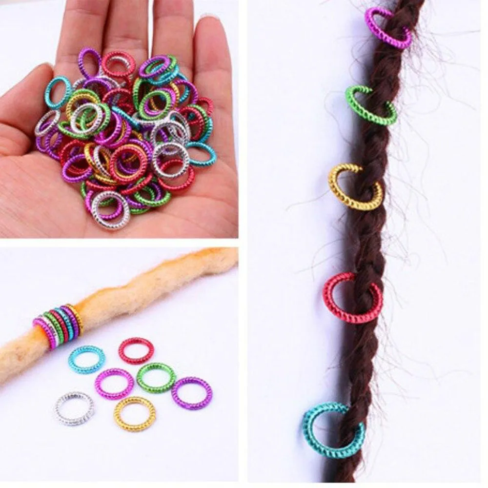 

50pcs/set Long Hair Braid Beads Hair Clip Braids Colorful Dreadlock Ring Beads Hair Braider Styling Tool Hair Accessories
