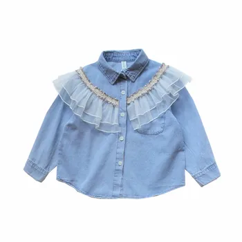2020 Spring Autumn Children Girls Long Sleeve Washed Denim Blue Shirt Sweet Frilly Lace Turn Down Collar 110-150 Kids
2020 Spring Autumn Children Girls Long Sleeve Washed Denim Blue Shirt Sweet Frilly Lace Turn Down Collar 110-150 Kids