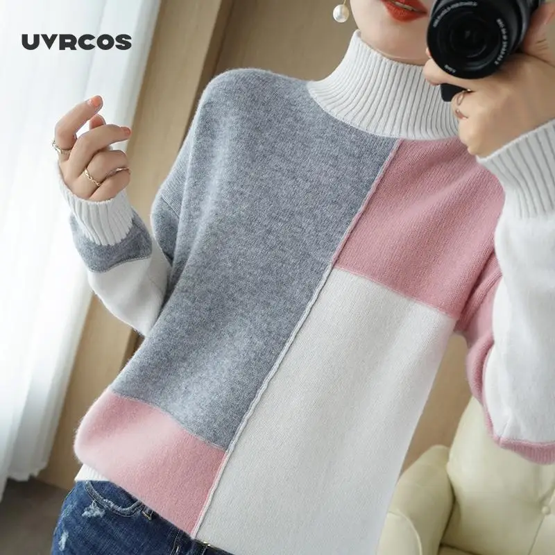 UVRCOS 2020 Cashmere Sweater Women's High-Neck Color Matching 100% Pure Wool Pullover Fashion Warm Knitted Bottoming Shir
UVRCOS 2020 Cashmere Sweater Women's High-Neck Color Matching 100% Pure Wool Pullover Fashion Warm Knitted Bottoming Shir