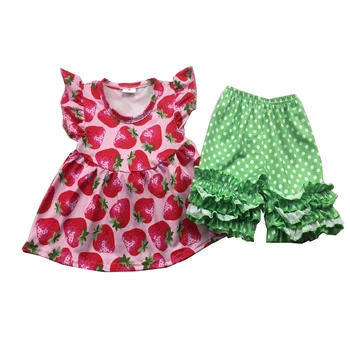 Strawberry pattern fly sleeve fashionable girls short design short summer outfit
Strawberry pattern fly sleeve fashionable girls short design short summer outfit