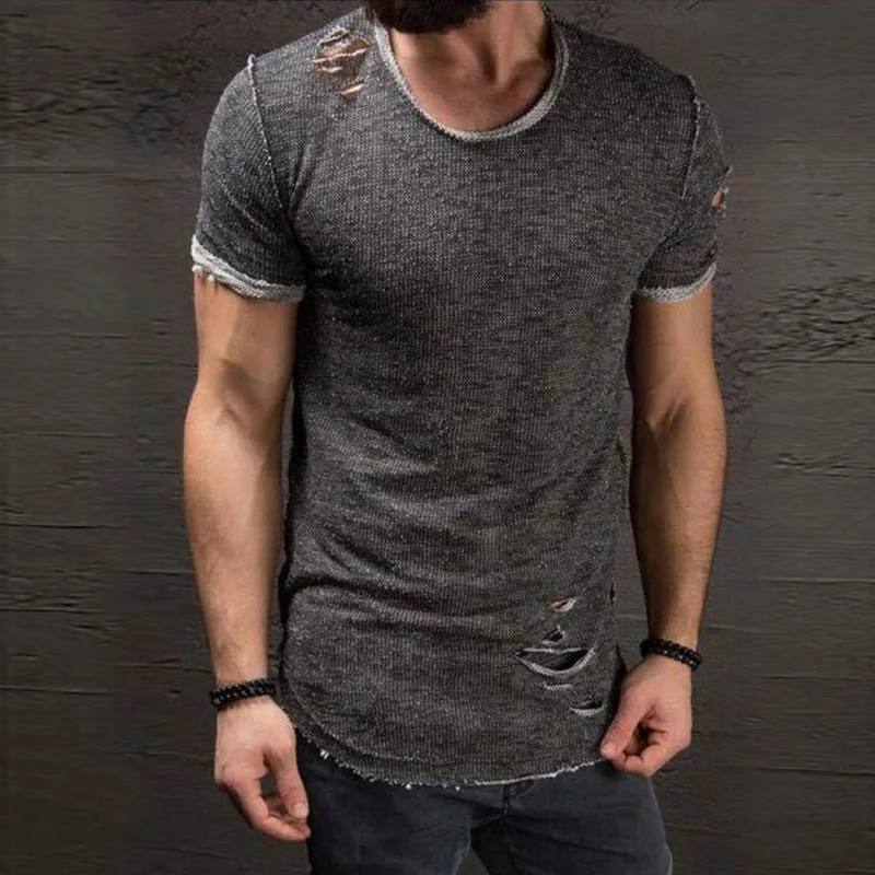 summer Short sleeve t shirt men fashion Hip hop gothic Hole design o-neck solid color Casual Tops man's T-shirt
summer Short sleeve t shirt men fashion Hip hop gothic Hole design o-neck solid color Casual Tops man's T-shirt