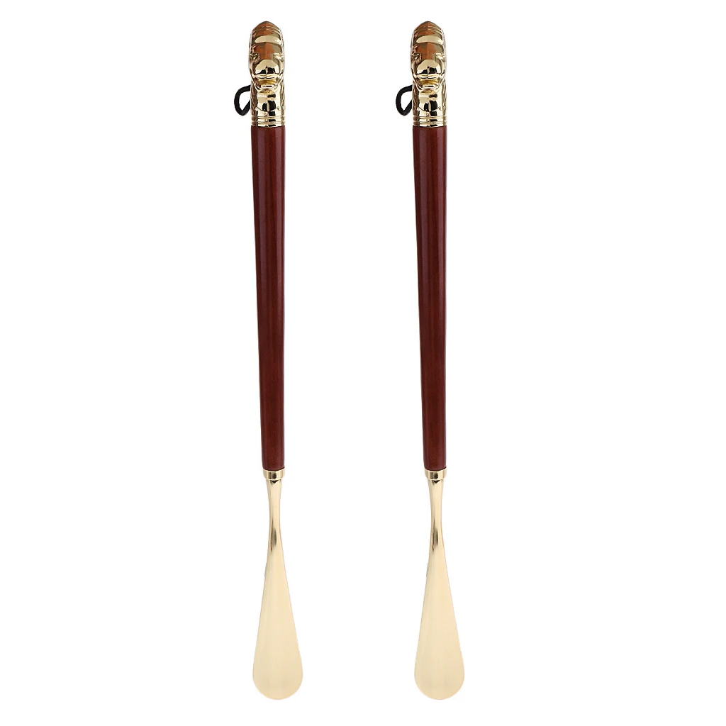 2 Pieces Metal Shoe Horn With Schima Wood Handle - 49cm/19.3inch 2 Pieces Metal Shoe Horn With Schima Wood Handle - 49cm/19.3inch
